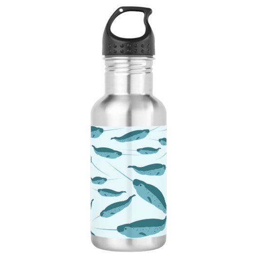Narwal in Blauw Oceaan Patroon Waterfles (Voorkant)