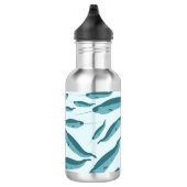 Narwal in Blauw Oceaan Patroon Waterfles (Rechts)