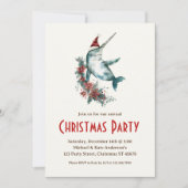 Narwal in een kerstfeest van Santa Hat Poinsettias Kaart (Voorkant)