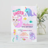 Narwal Kat Meermin Purrmaids Verjaardagsuitnodigin Kaart (Staand voorkant)