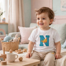 Narwal Letter N Geborduurde Alfabet Kinderen T-Shi