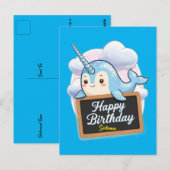 Narwal met happy birthday schoolbord briefkaart (Voorkant / Achterkant)