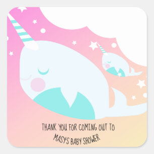 Narwal Ombre Baby Shower Bedankt  Vierkante Sticker