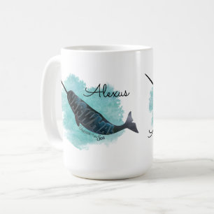 Narwal op Waterverf Hart, gepersonaliseerd Koffiemok