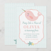 Narwal Pastel Roze verjaardag Kaart (Voorkant / Achterkant)