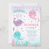 Narwal uitnodigingsmeisje onder de zee kaart (Voorkant)