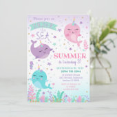 Narwal uitnodigingsmeisje onder de zee kaart (Staand voorkant)