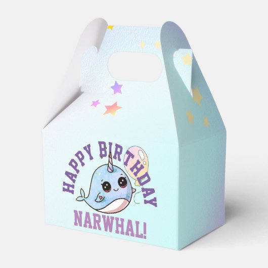 Narwal verjaardag gepersonaliseerd met ballon bedankdoosjes (Achterkant)