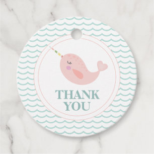 Narwal verjaardagsfeestje favor tags pastel roze bedankjes labels