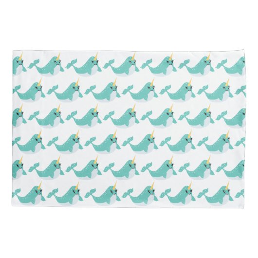 Narwala Magical Arctic Whale Cartoon Kussensloop (Achterkant)