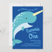 Narwalen Oceaan 1e verjaardagsuitnodigingen Kaart (Voorkant)