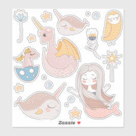 Narwalen, Zeemeermin, Draak, Uil, Magische Vriende Sticker