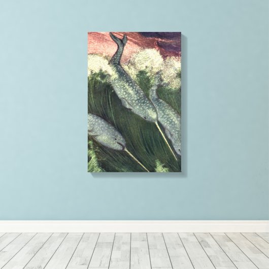 narwallen, zeewalvissen en zeedieren canvas afdruk (Insitu (Houten vloer))