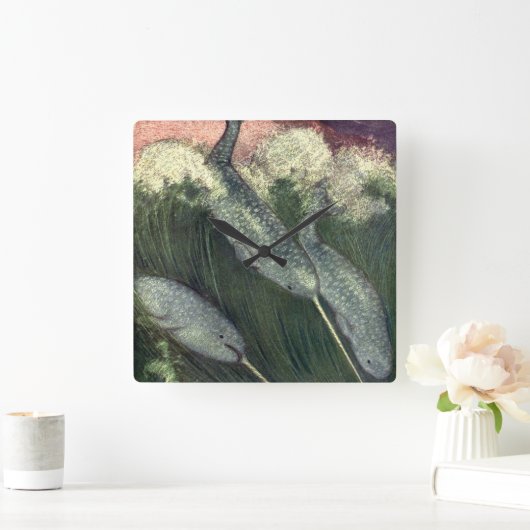 narwallen, zeewalvissen en zeedieren vierkante klok (Huis)