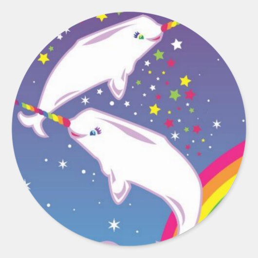Narwals en regenbogen ronde sticker (Voorkant)