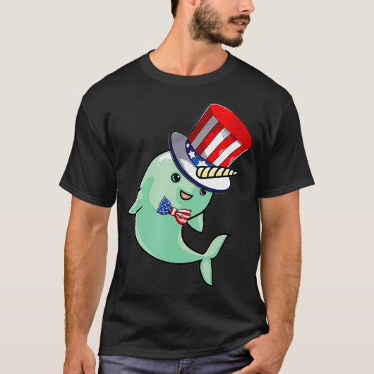 narwhal American Flag Hat Patriotic op 4 juli t T-shirt (Voorkant)