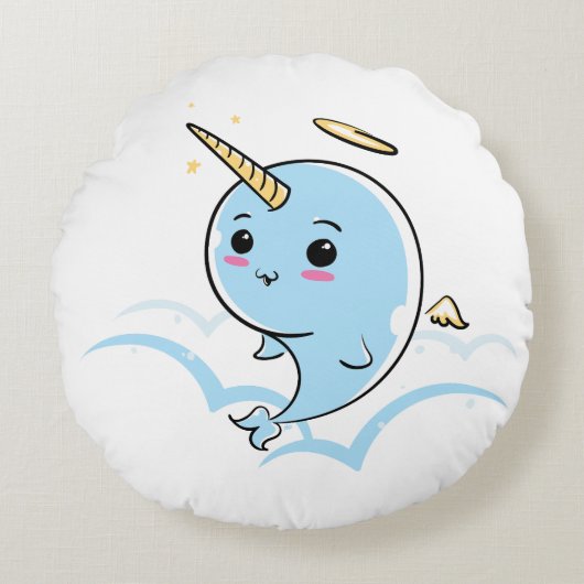 Narwhal Angel Cutie Rond Kussen (Voorkant)
