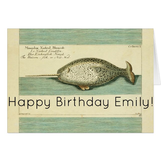 Narwhal Antiek walvis Waterverf Scientific Art (Voorkant Horizontaal)