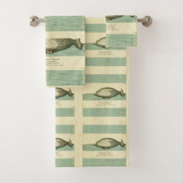 Narwhal Antiek walvis Waterverf Scientific Art Bad Handdoek