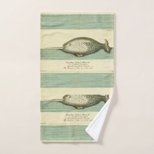 Narwhal Antiek walvis Waterverf Scientific Art Bad Handdoek (Handdoek)