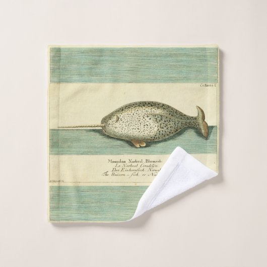 Narwhal Antiek walvis Waterverf Scientific Art Bad Handdoek (Wasdoekje)