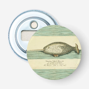 Narwhal Antiek walvis Waterverf Scientific Art Button Flesopener