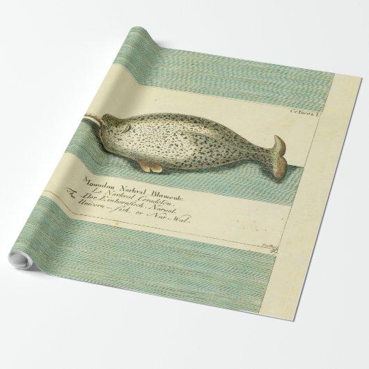 Narwhal Antiek walvis Waterverf Scientific Art Cadeaupapier (Uitgerold)