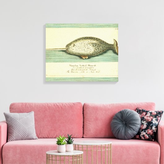 Narwhal Antiek walvis Waterverf Scientific Art Canvas Afdruk (Insitu (Woonkamer))
