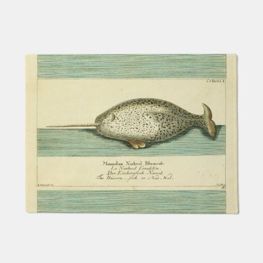 Narwhal Antiek walvis Waterverf Scientific Art Deurmat (Voorkant)