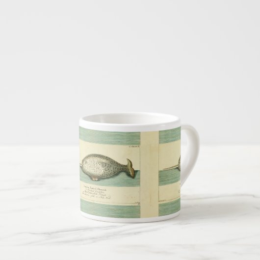 Narwhal Antiek walvis Waterverf Scientific Art Espresso Kop (Voorkant rechts)