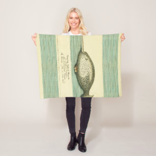 Narwhal Antiek walvis Waterverf Scientific Art Fleece Deken