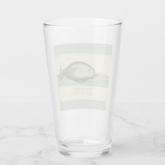 Narwhal Antiek walvis Waterverf Scientific Art Glas (Achterkant)