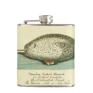 Narwhal Antiek walvis Waterverf Scientific Art Heupfles