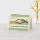 Narwhal Antiek walvis Waterverf Scientific Art Kaart (Gele Bloem)