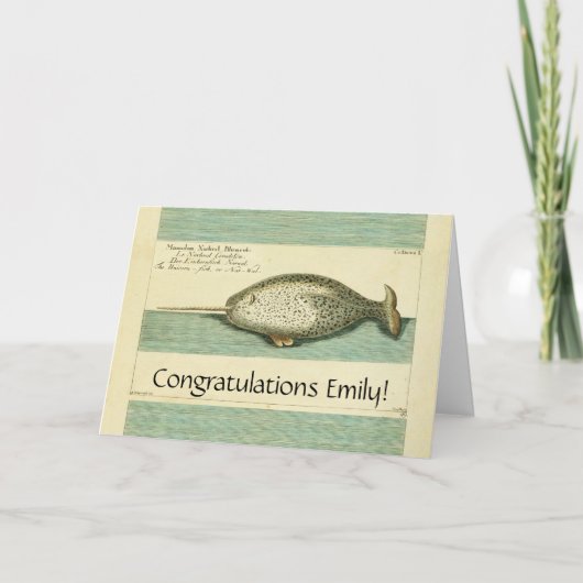 Narwhal Antiek walvis Waterverf Scientific Art Kaart (Voorkant)