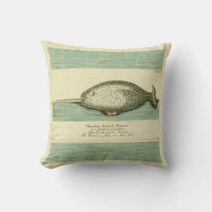 Narwhal Antiek walvis Waterverf Scientific Art Kussen