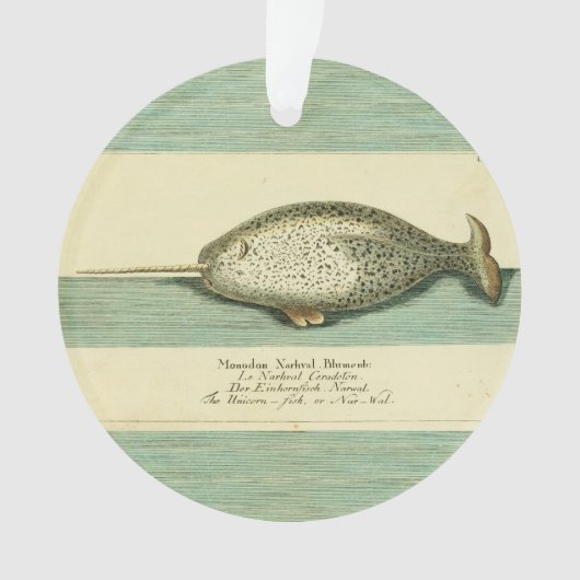 Narwhal Antiek walvis Waterverf Scientific Art Ornament (voorkant)