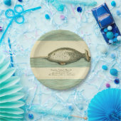 Narwhal Antiek walvis Waterverf Scientific Art Papieren Bordje (Feest)