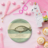 Narwhal Antiek walvis Waterverf Scientific Art Papieren Bordje (Feest)