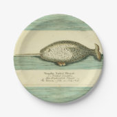 Narwhal Antiek walvis Waterverf Scientific Art Papieren Bordje (Voorkant)
