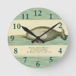 Narwhal Antiek walvis Waterverf Scientific Art Ronde Klok