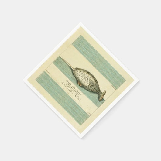 Narwhal Antiek walvis Waterverf Scientific Art Servet (Hoek)