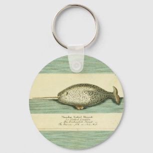 Narwhal Antiek walvis Waterverf Scientific Art Sleutelhanger