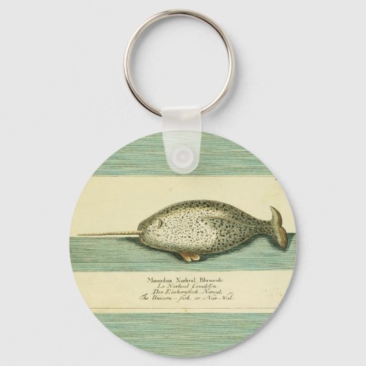 Narwhal Antiek walvis Waterverf Scientific Art Sleutelhanger (Voorkant)