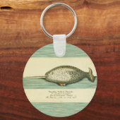 Narwhal Antiek walvis Waterverf Scientific Art Sleutelhanger (Voorkant)