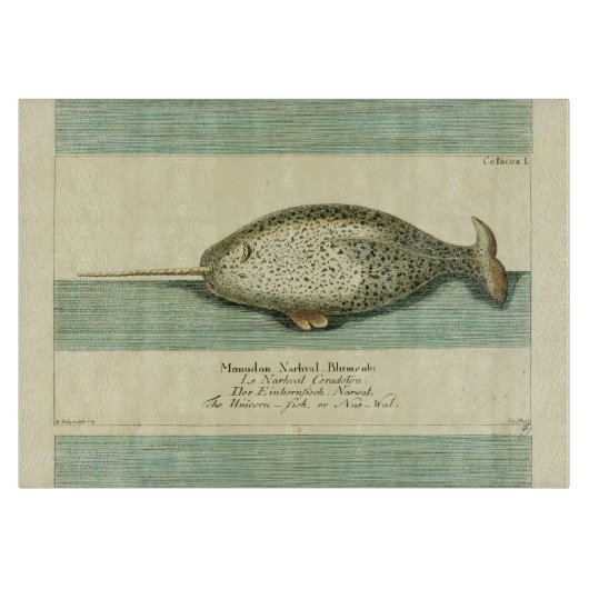 Narwhal Antiek walvis Waterverf Scientific Art Snijplank (Voorkant)