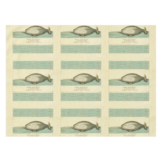 Narwhal Antiek walvis Waterverf Scientific Art Tafelkleed (Voorkant (Horizontaal))