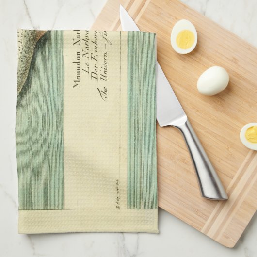 Narwhal Antiek walvis Waterverf Scientific Art Theedoek (Quarter Fold)