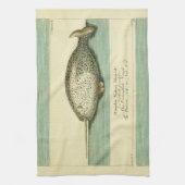 Narwhal Antiek walvis Waterverf Scientific Art Theedoek (Verticaal)