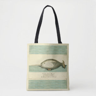 Narwhal Antiek walvis Waterverf Scientific Art Tote Bag
